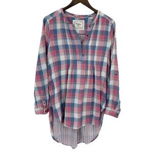 Holding Horses Pink & Blue Plaid Henley Tunic Top